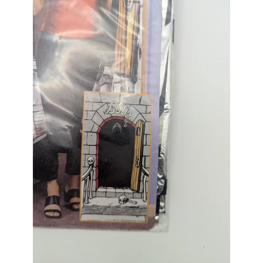 Vtg PMG Halloween Metallic Door Curtain‎ Walk Thru Design 36x72 Black Silver Boo